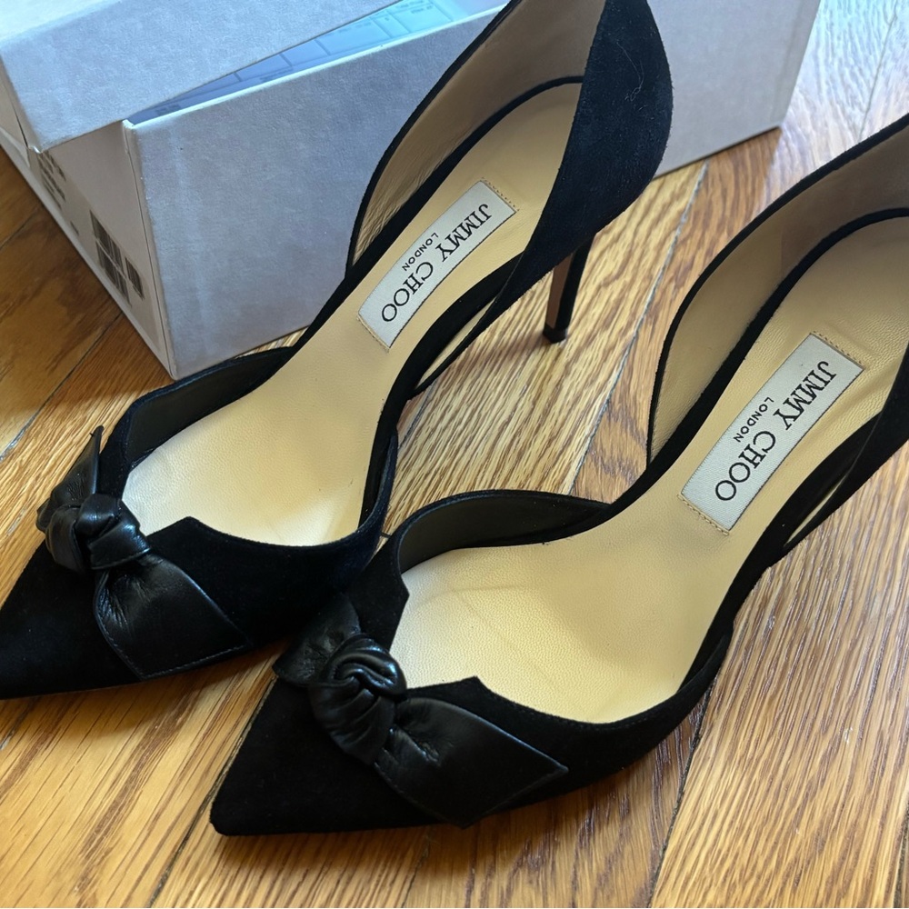 Jimmy Choo Black Suede Heels with Bow Detail